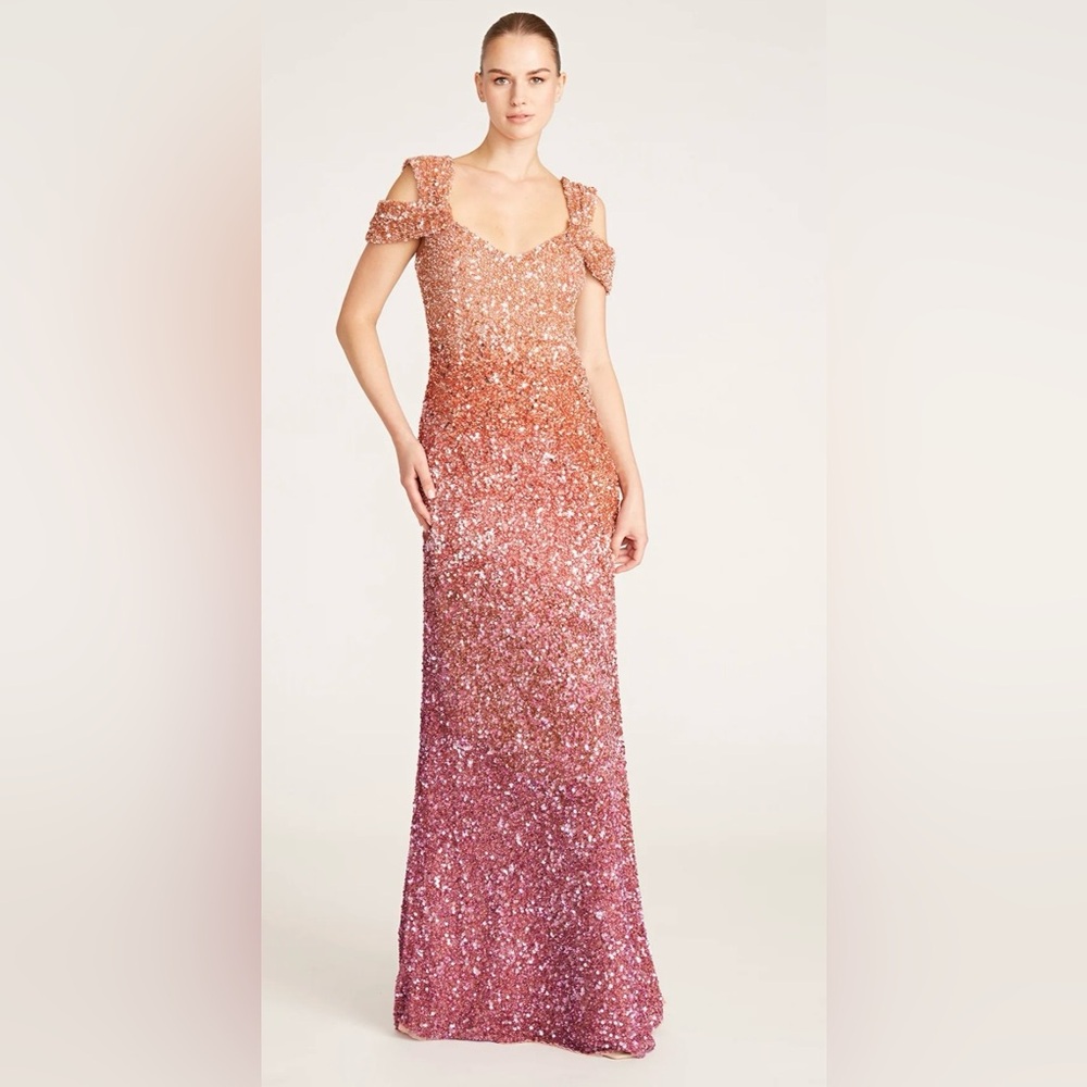 Theia Milana Ombré Rose Gold Pink Sequin Gown